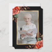 レッドローズブラック金ゴールドフォトお祝いオブ・ライフ 招待状 (裏面)