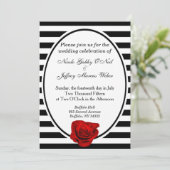 レッドローズブラック&ホワイトストライプ結婚式招待状 招待状 (スタンド正面)