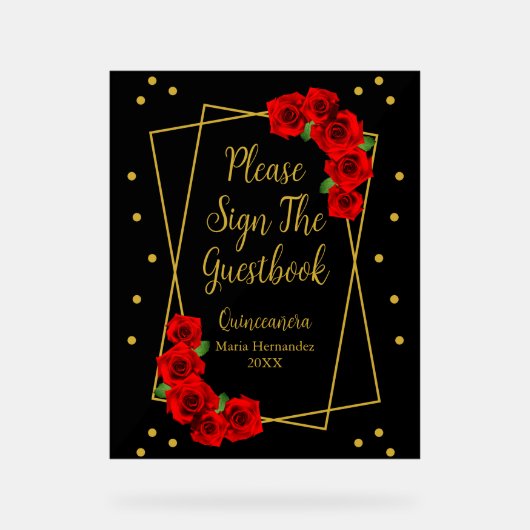 レッドローズブラック&金ゴールドクインセアニラ アクリルサイン (正面)