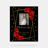 レッドローズブラック&金ゴールドクインセアニラ アクリルサイン (正面)