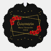 レッドローズブラック&金ゴールドクインセアニラ オーナメントカード (正面)