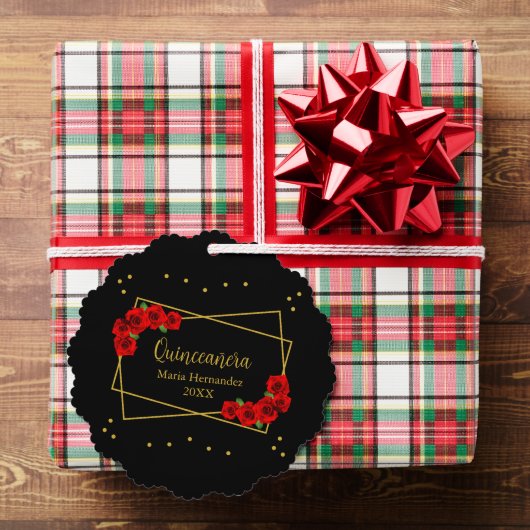 レッドローズブラック&金ゴールドクインセアニラ オーナメントカード (インサイチュ (ギフト))