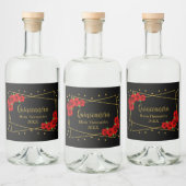 レッドローズブラック&金ゴールドクインセアニラ リキュールボトルラベル (ボトル)