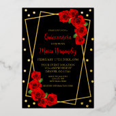 レッドローズブラック&金ゴールドクインセアニラ 箔招待状 (正面)
