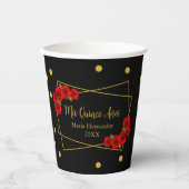 レッドローズブラック&金ゴールドクインセアニラ 紙コップ (正面)