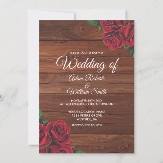 レッドローズブルゴーニュ素朴ー秋庭園の結婚式 招待状 (正面)