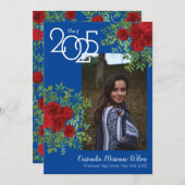 レッドローズブルー写真卒業発表 招待状 (正面/裏面)