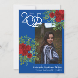 レッドローズブルー写真卒業発表 招待状