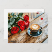 レッドローズブーケとカプチーノハート シーズンポストカード (正面/裏面)