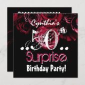 レッドローズブーケ50thサプライズ誕生日B541 招待状 (正面/裏面)