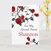 レッドローズプリント名前をカスタムする誕生日カードフレンド カード (黄色い花)