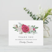 レッドローズホリーウィンター90誕生日フラット サンキューカード (スタンド正面)