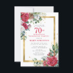 レッドローズホリー70thサプライズパーティー 招待状<br><div class="desc">美しい赤と白バラはホリーとユーカリの離れフローラディスプレイを作るためにエレガント必要である。彼らは飾広い金ゴールドフレームで、金ゴールド紙吹雪の塵に浸っている。75歳の誕生日の驚きのパーティーと人の名前は大きな赤書い文字に入っている。すべての文字を編集できる。特別な冬の誕生祝い。</div>