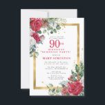 レッドローズホリー90th驚きのパーティー 招待状<br><div class="desc">美しい赤と白バラはホリーとユーカリの離れフローラディスプレイを作るためにエレガント必要である。彼らは飾広い金ゴールドフレームで、金ゴールド紙吹雪の塵に浸っている。100歳の誕生日の驚きのパーティーと人の名前は大きな赤い文字に入っている。すべての文字を編集できる。特別な冬の誕生祝い。</div>
