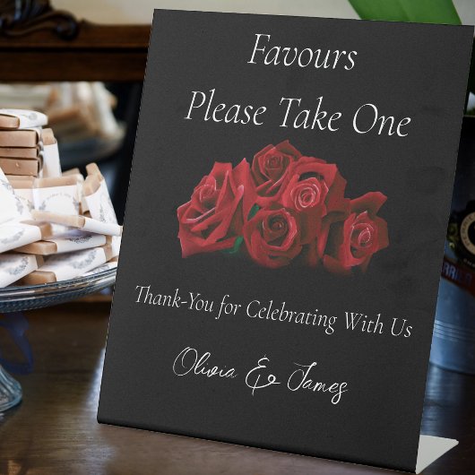レッドローズホワイトブラックエレガンス結婚式の引き出物 台座サイン