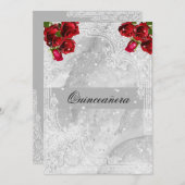レッドローズホワイトレースハートスターズキンセアニェラ 招待状 (正面/裏面)