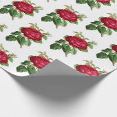 レッドローズボタニカルイラストレーションパターンヴィンテージ ラッピングペーパー (角)