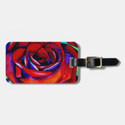 レッドローズマクロフラワーオリジナルアート ラゲッジタグ (正面横)
