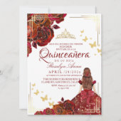 レッドローズマルーン金ゴールドバタフライキンセアニラ 招待状 (正面)