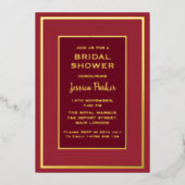 レッドローズミニマルフローラゴールデンブライダルシャワー 箔招待状 (正面)