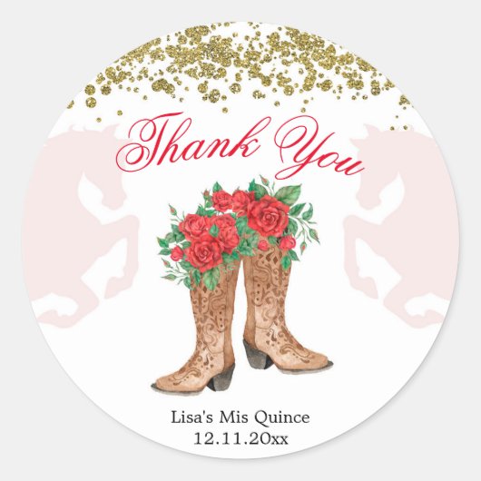 レッドローズメキシコのMis Quinceステッカー ラウンドシール (正面)