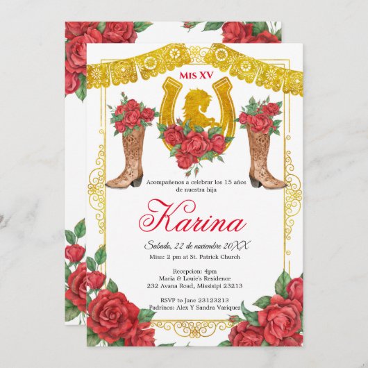 レッドローズメキシコチャラ15キンセアニェラ招待状 招待状 (正面/裏面)