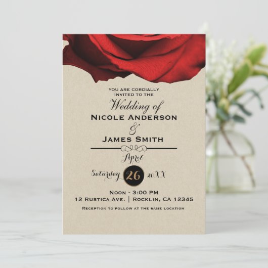 レッドローズモダンクラフト素朴グラムエレガントな結婚式 招待状 (スタンド正面)