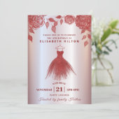 レッドローズモダングリッタードレスsweet sixteenInvite 招待状 (スタンド正面)