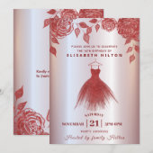 レッドローズモダングリッタードレスsweet sixteenInvite 招待状 (正面/裏面)