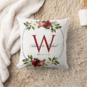 レッドローズモダンリースモノグラム結婚ズ形見 クッション (ブランケット)