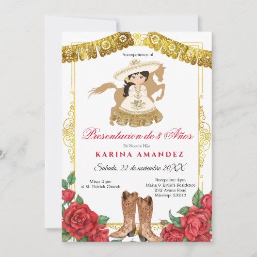 レッドローズラティーノスリーアイアールドプレゼンテーションガール 招待状 (正面)