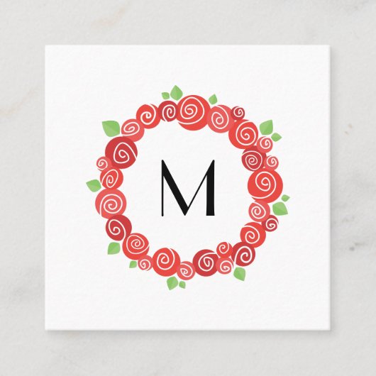 レッドローズリース春ガーデン可愛い スクエア名刺 (正面)