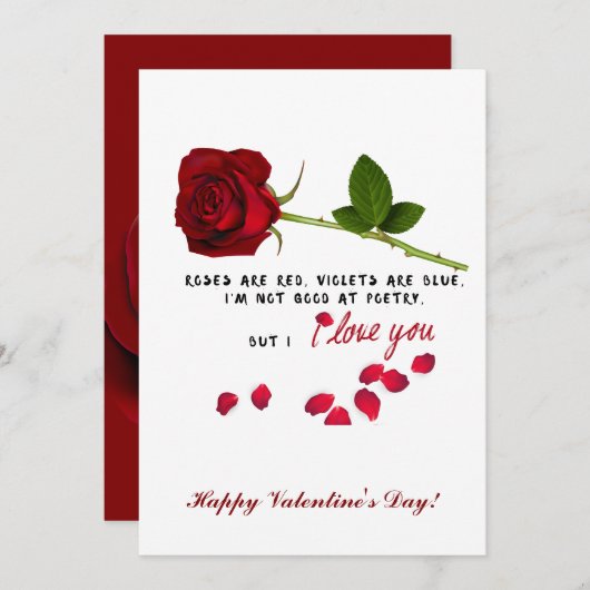 レッドローズロマンチック私は愛するバレンタインデーのカード ノートカード (正面/裏面)