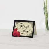 レッドローズヴィンテージアールデコ結婚写真 サンキューカード (正面)