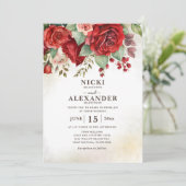 レッドローズヴィンテージフローラ植物写真結婚ズ 招待状 (スタンド正面)