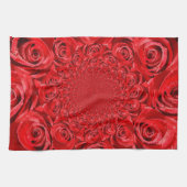 レッドローズ万華鏡のように千変万化するパターン:ハッピーバレンタインデーアート キッチンタオル (横)