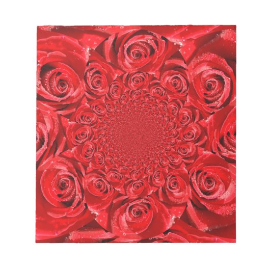 レッドローズ万華鏡のように千変万化するパターン:ハッピーバレンタインデーアート ノートパッド (正面)