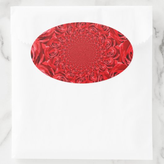 レッドローズ万華鏡のように千変万化するパターン:ハッピーバレンタインデーアート 楕円形シール (バッグ)