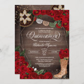 レッドローズ女性のカーボーイブーツウェスタンチャロキンセアニラ 招待状 (正面/裏面)