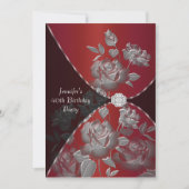 レッドローズ女性40th誕生日パーティの招待状 招待状 (正面)