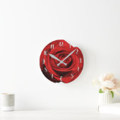 レッドローズ白モダングラム素朴エレガントな結婚式 ラウンド壁時計 (ホーム)