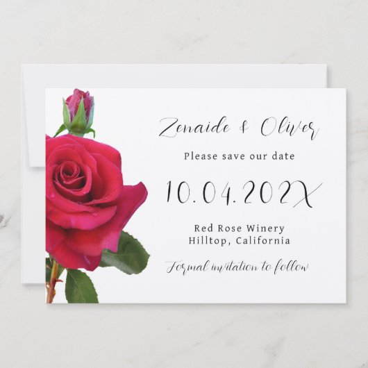 レッドローズ素朴クラフト日付カードを保存 セーブザデート (正面)