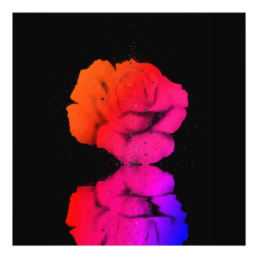 レッドローズ素朴フローラ開花ウォータードロップアート フォトプリント            (正面)