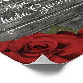 レッドローズ素朴ブラックレース結婚ズゲストブックサイン ポスター (角)