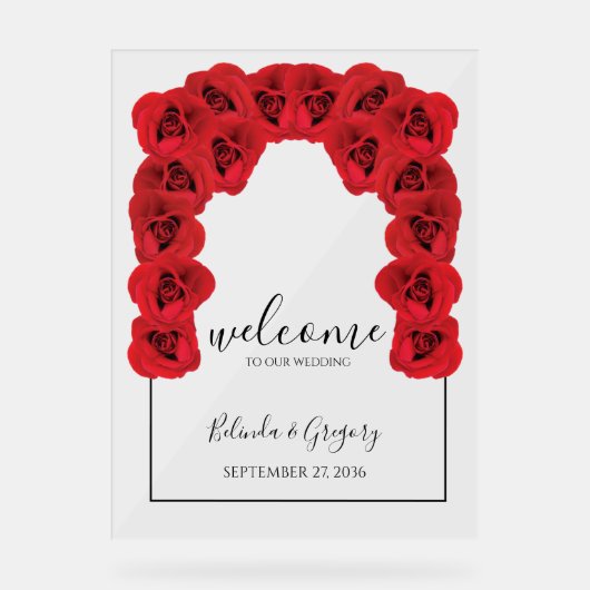 レッドローズ結婚のウェルカムサイン アクリルサイン (正面)