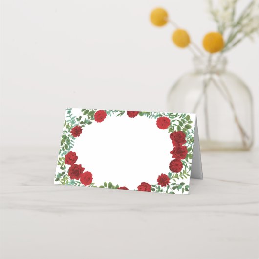 レッドローズ結婚のエレガントクラシック プレイスカード (正面)