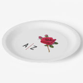 レッドローズ結婚イニシャル紙プレート ペーパープレート (アングル)