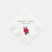 レッドローズ結婚ズパーソナライズされたナプキン 縁ありカクテルナプキン (角)