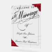 レッドローズ結婚ズ・ウェルカム アクリルサイン (傾斜)
