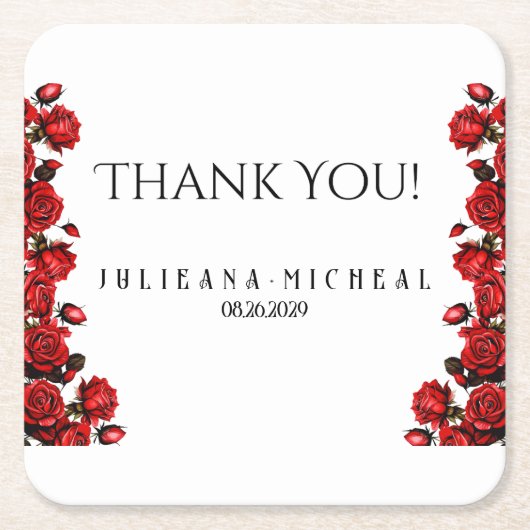 レッドローズ結婚ズ スクエアペーパーコースター (正面)